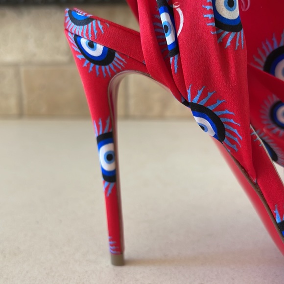 BRAND NEW size 6.5 Louboutin Crepe Satin Greekaba Du Desert 100 Sandal 40 Red - Picture 4 of 7